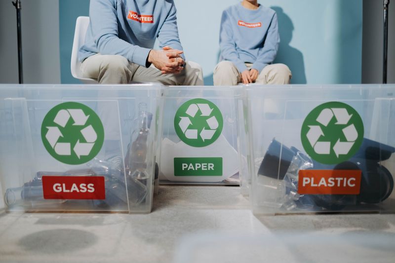 Volunteers sorting recycling