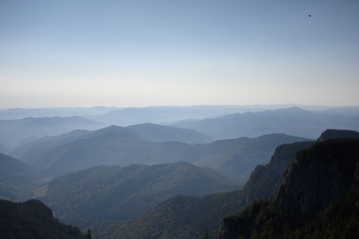 Misty mountain range landscape